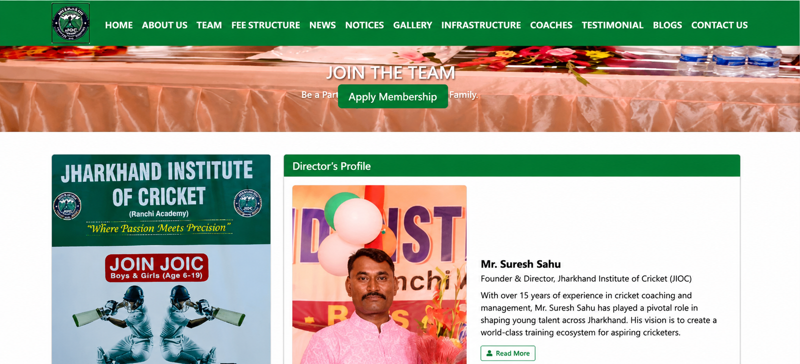 Jharkhand Institute of Cricket – Cricket Academy Website